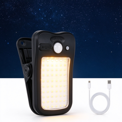 Clip On Solar Lights Outdoor, 60 LEDs  USB & Solar Motion Sensor Clamp On Light