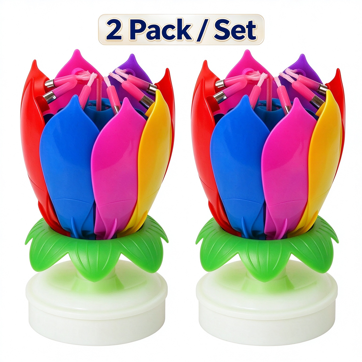 2Pack Rotatable Automatic Blooming Birthday Cake Decoration-with Birthday Song
