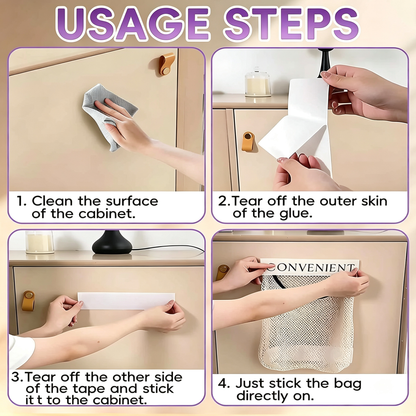 10-Pack Hanging Mesh Bags-Adhesive Storage Bags