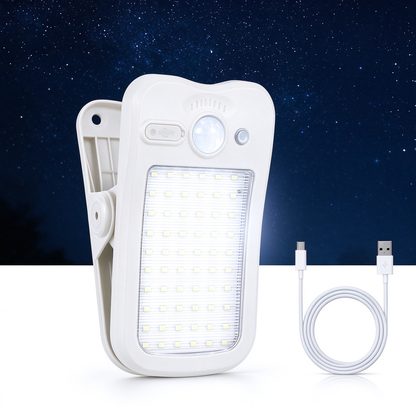Clip On Solar Lights Outdoor, 60 LEDs  USB & Solar Motion Sensor Clamp On Light