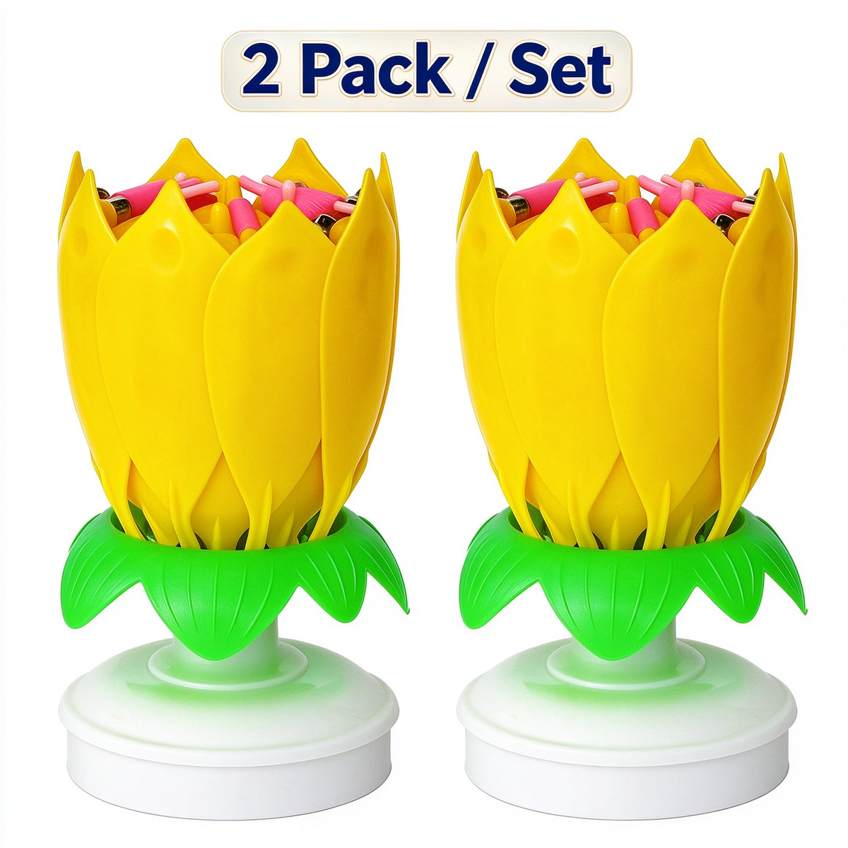 2Pack Rotatable Automatic Blooming Birthday Cake Decoration-with Birthday Song