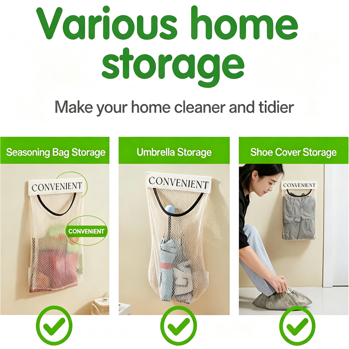 10-Pack Hanging Mesh Bags-Adhesive Storage Bags