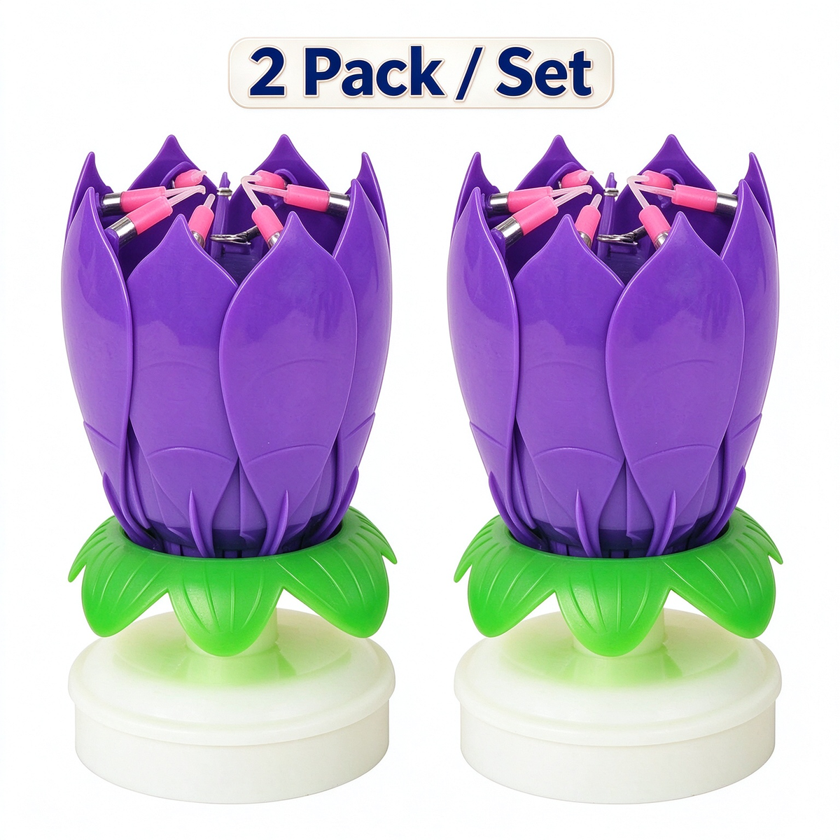 2Pack Rotatable Automatic Blooming Birthday Cake Decoration-with Birthday Song