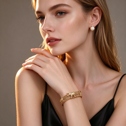 Cuban Metal Gold-Plated Vintage Elephant Bracelet, 7-inch