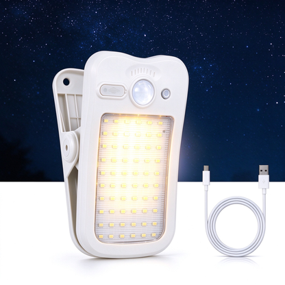 Clip On Solar Lights Outdoor, 60 LEDs  USB & Solar Motion Sensor Clamp On Light
