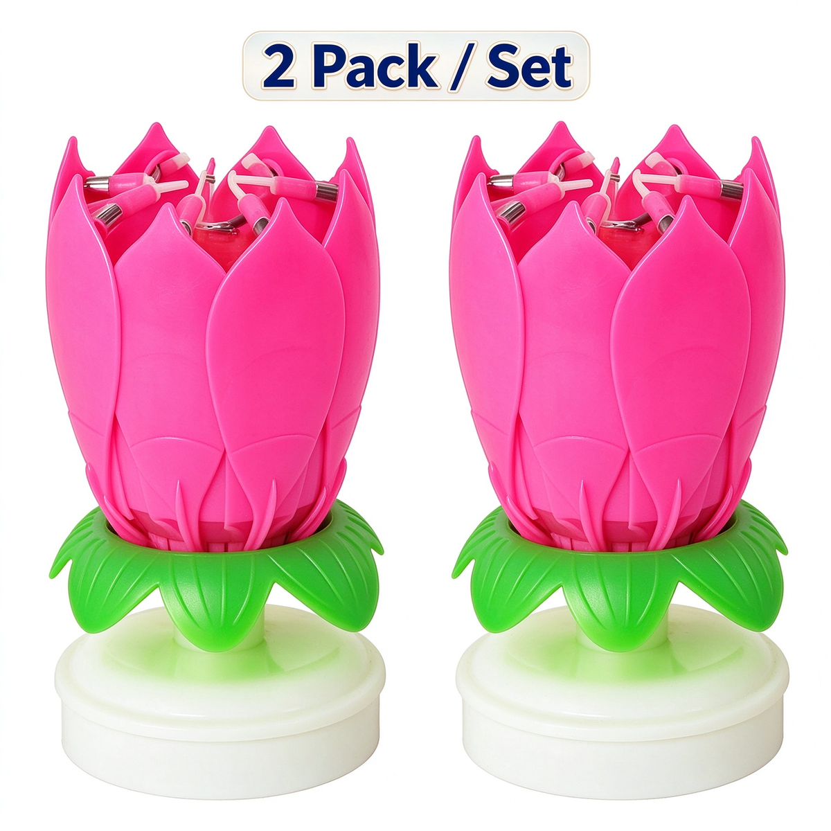 2Pack Rotatable Automatic Blooming Birthday Cake Decoration-with Birthday Song
