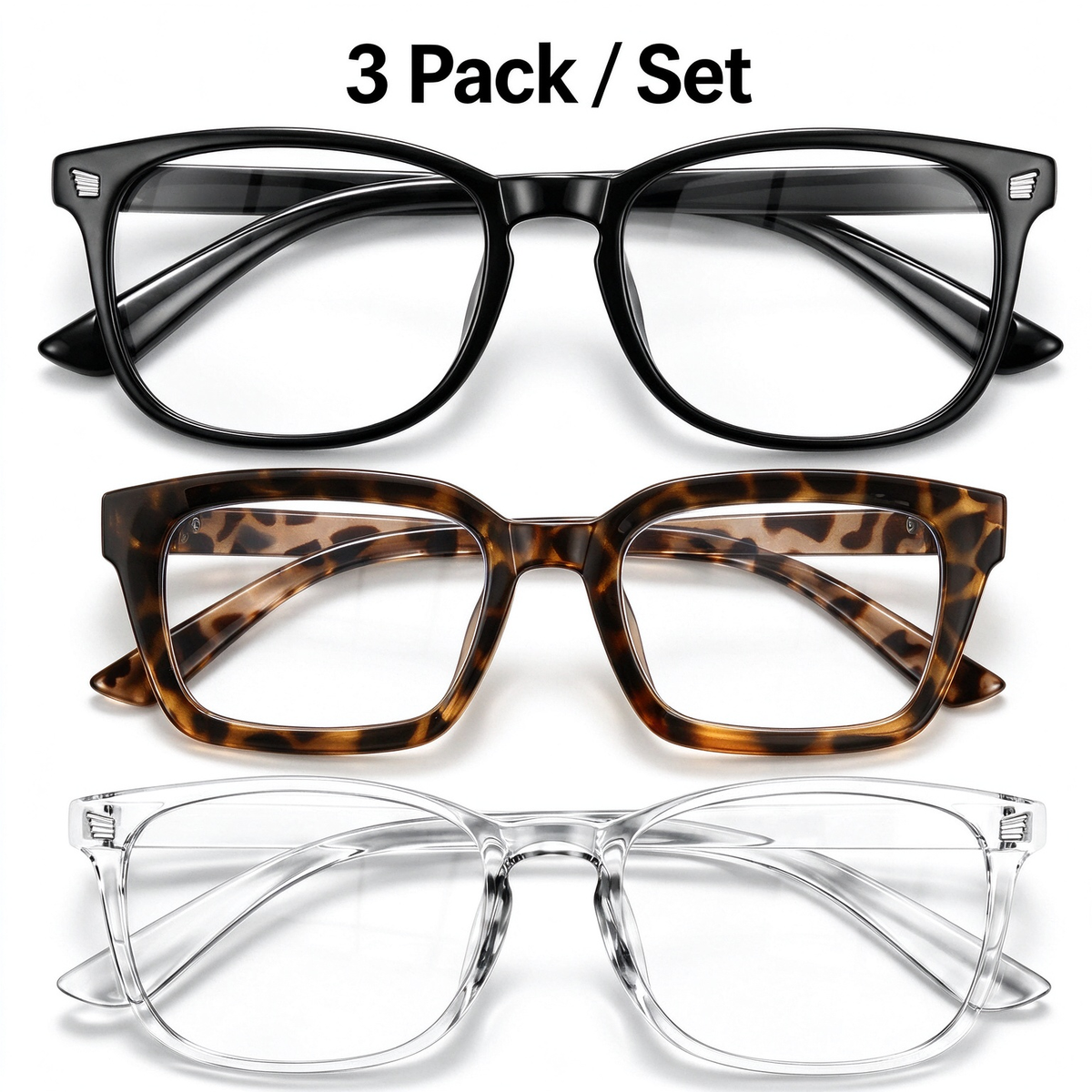 3Pack Universal Fashionable Non-Prescription Blue Light Blocking Glasses