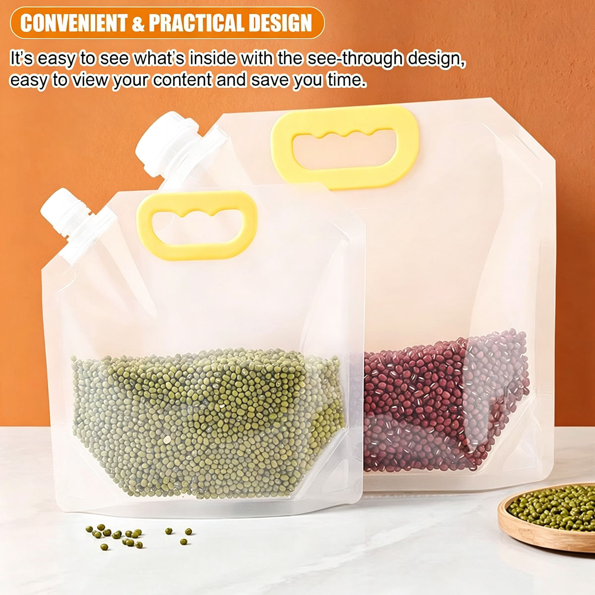 5 Pack Reusable Food Storage Bags, Leakproof & Moisture-Resistant Pouches