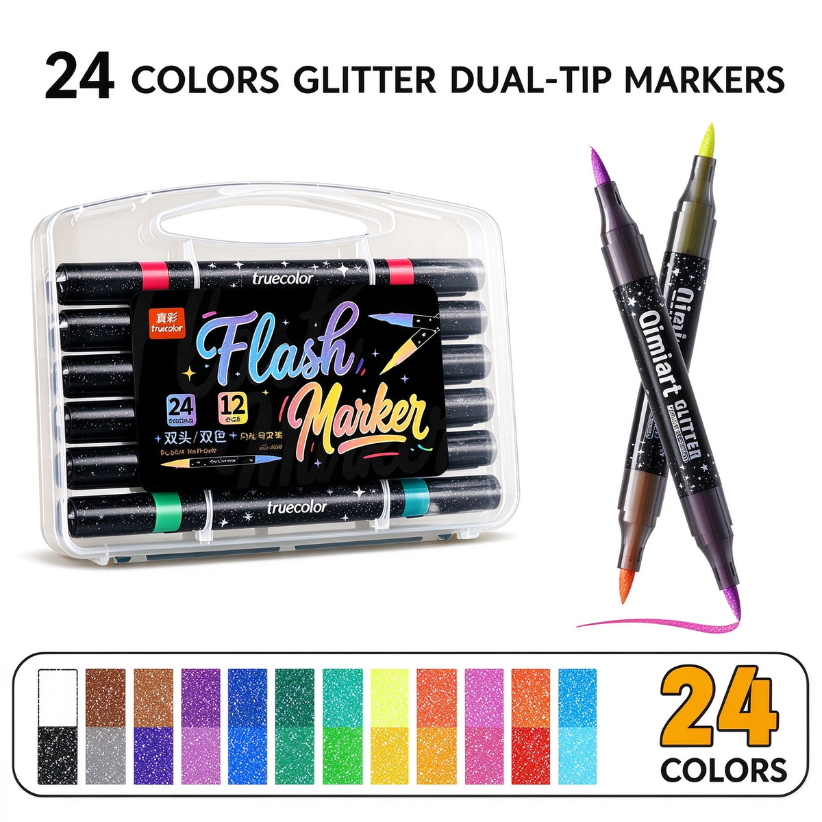 48 Colors Precision Dual Tip Shimmer Brush Pens - Brush & Fine