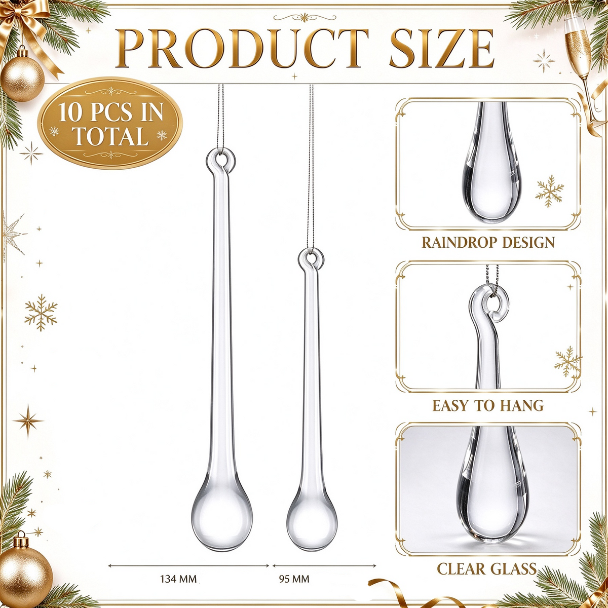 10Pcs Christmas Crystal Raindrops Hanging Pendants