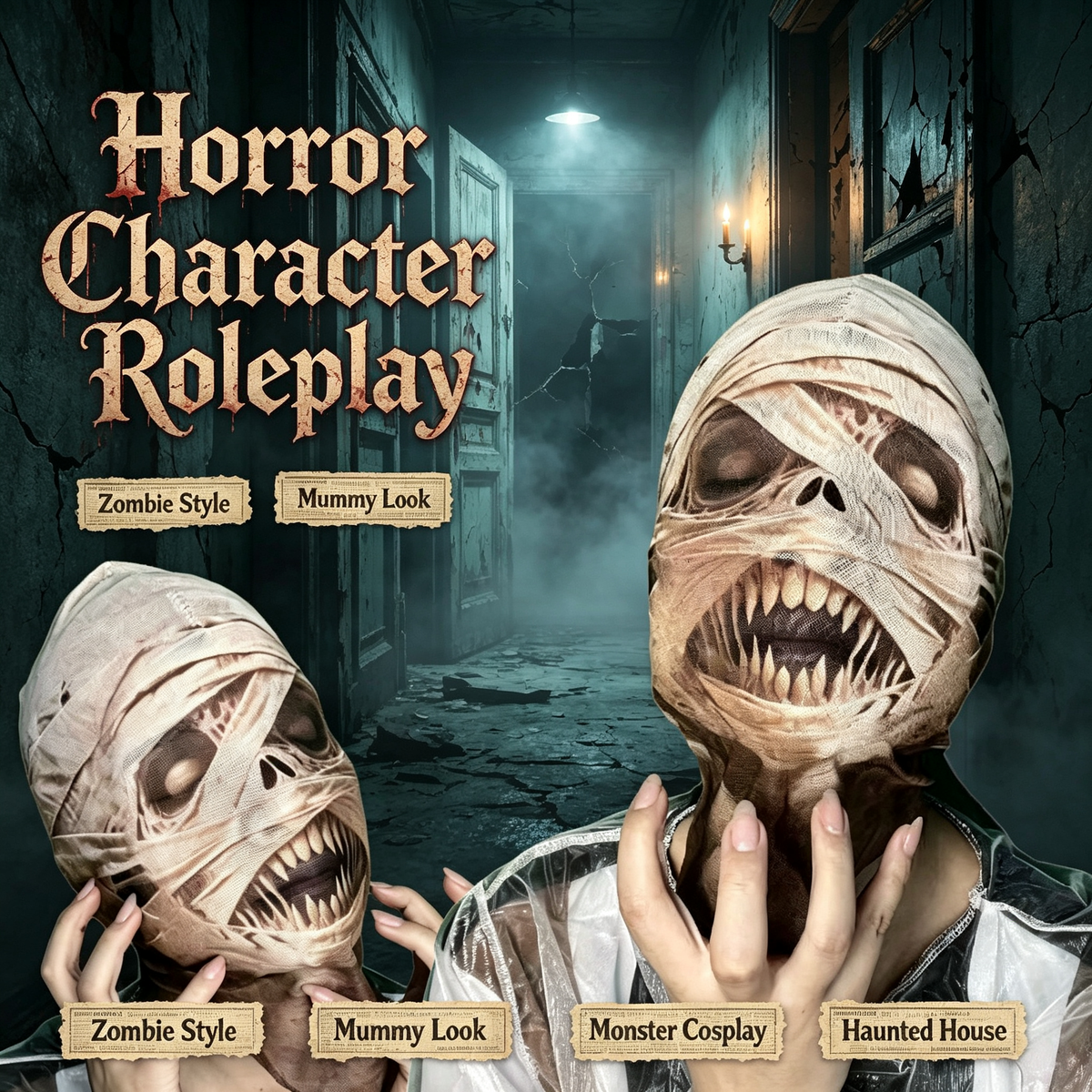 Halloween Full-Head Breathable Transparent Face Mask