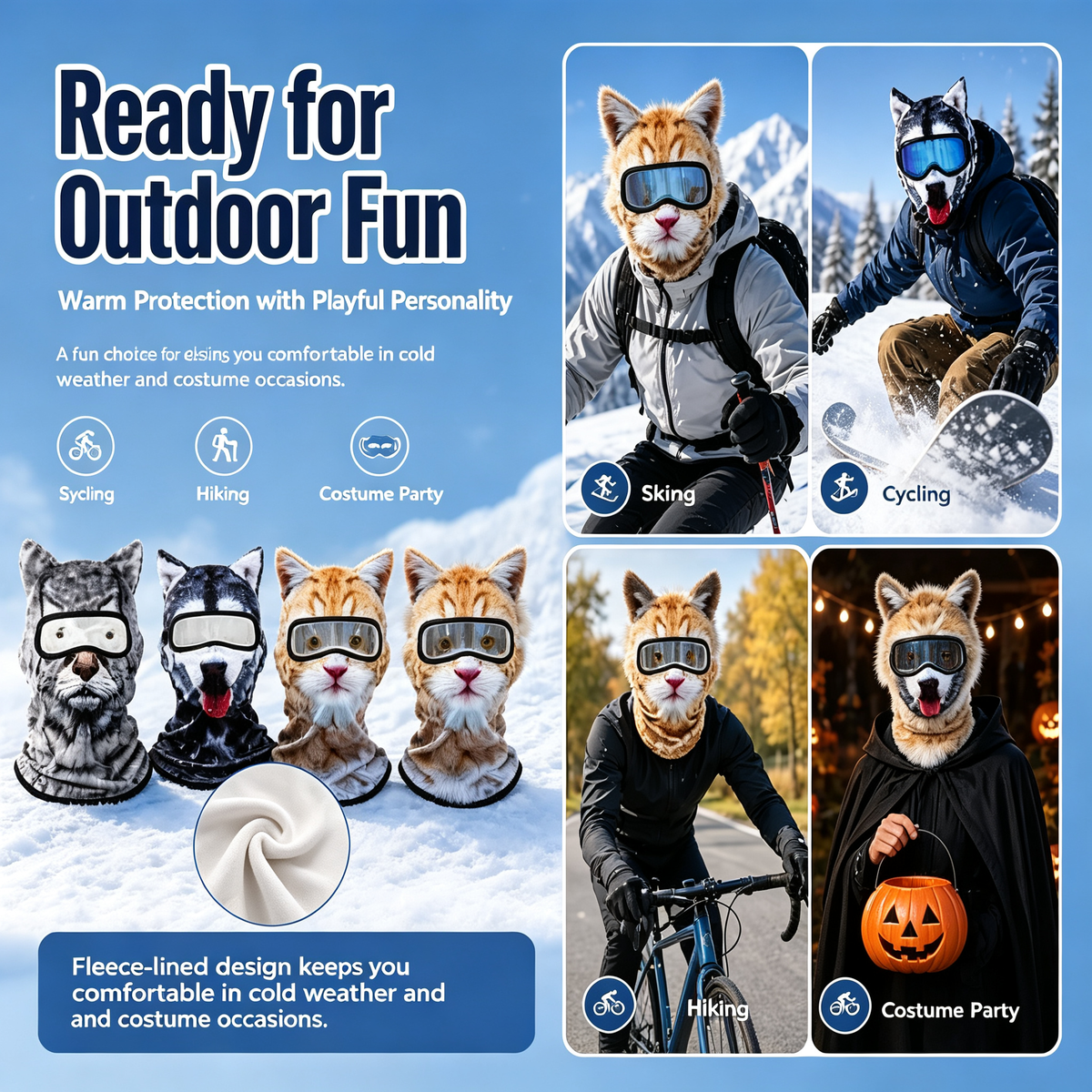 3D Printed Warm Fleece Lining Breathable Polyester Ski Mask