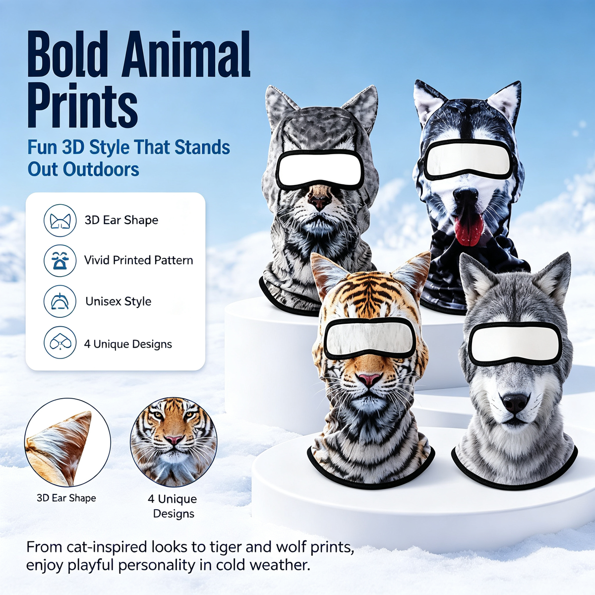 3D Printed Warm Fleece Lining Breathable Polyester Ski Mask