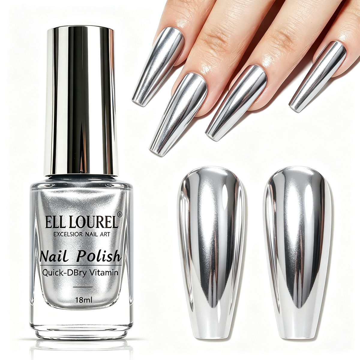 Silver Mirror Nail Polish, Quick Dry Metallic Nail Polish High Shine