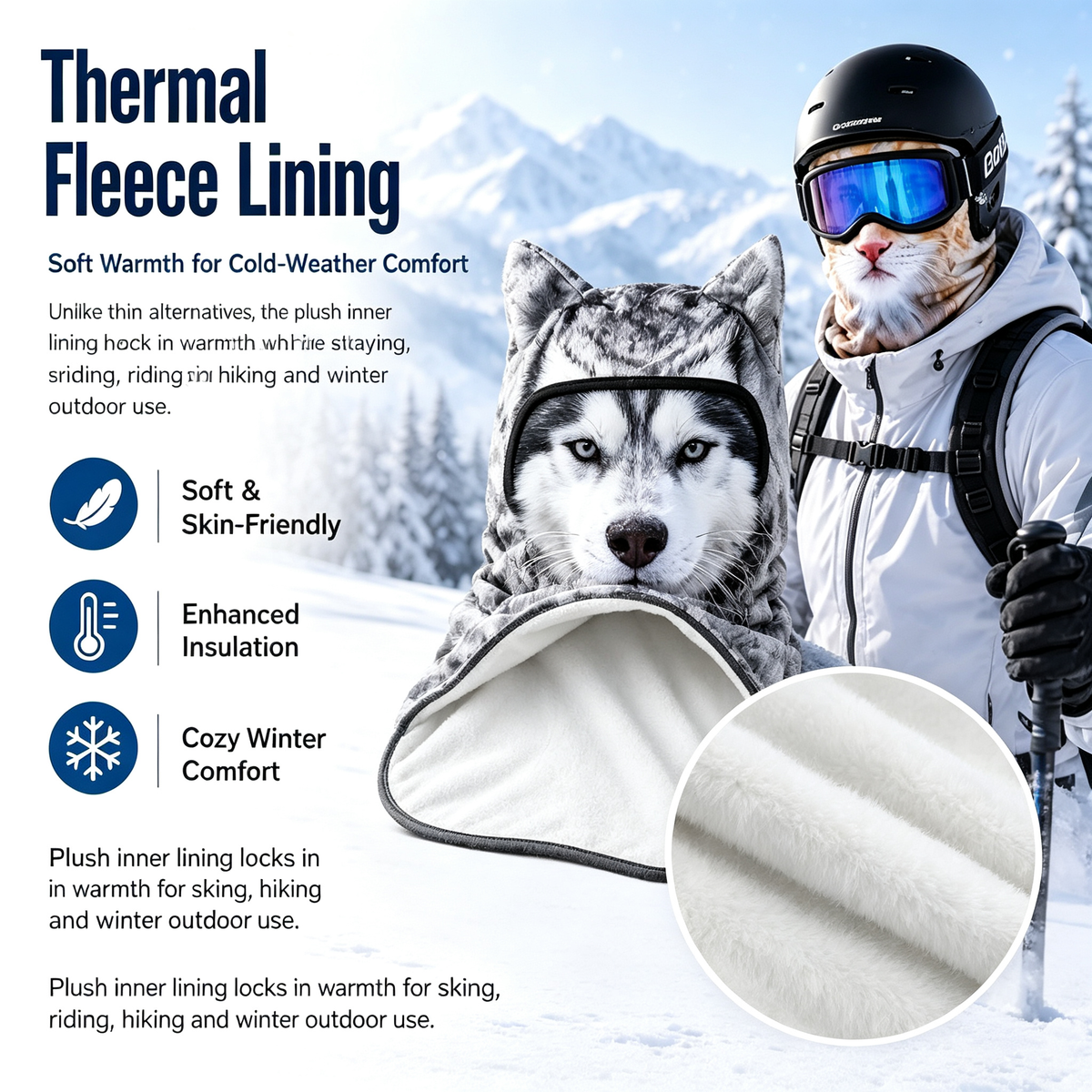 3D Printed Warm Fleece Lining Breathable Polyester Ski Mask