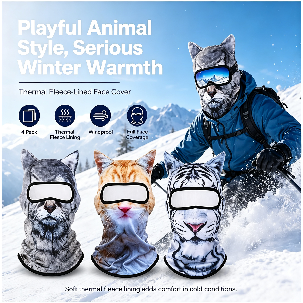 3D Printed Warm Fleece Lining Breathable Polyester Ski Mask