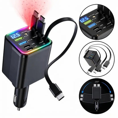 7 In 1 Retractable Car Charger,102W Star Lights Fast Charging Car Charger