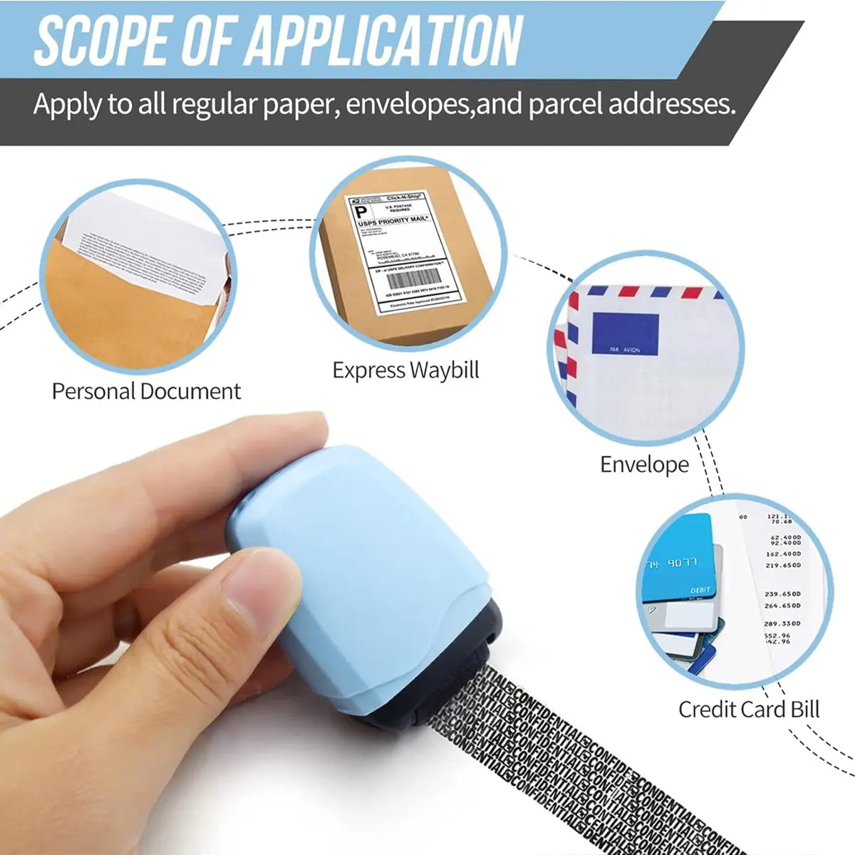 Identity Theft Protection Roller Stamp for Hiding Sensitive Information