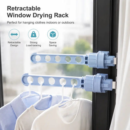 Adjustable Window Frame Mounted Clothes Drying Rack with 5 Hanging Holes