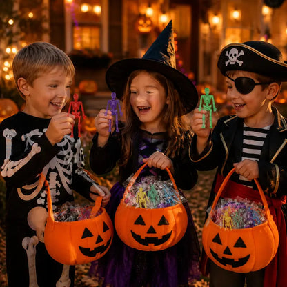 Halloween Spooky Colorful Elastic Skull Fingertip Toy Set-18 Pack