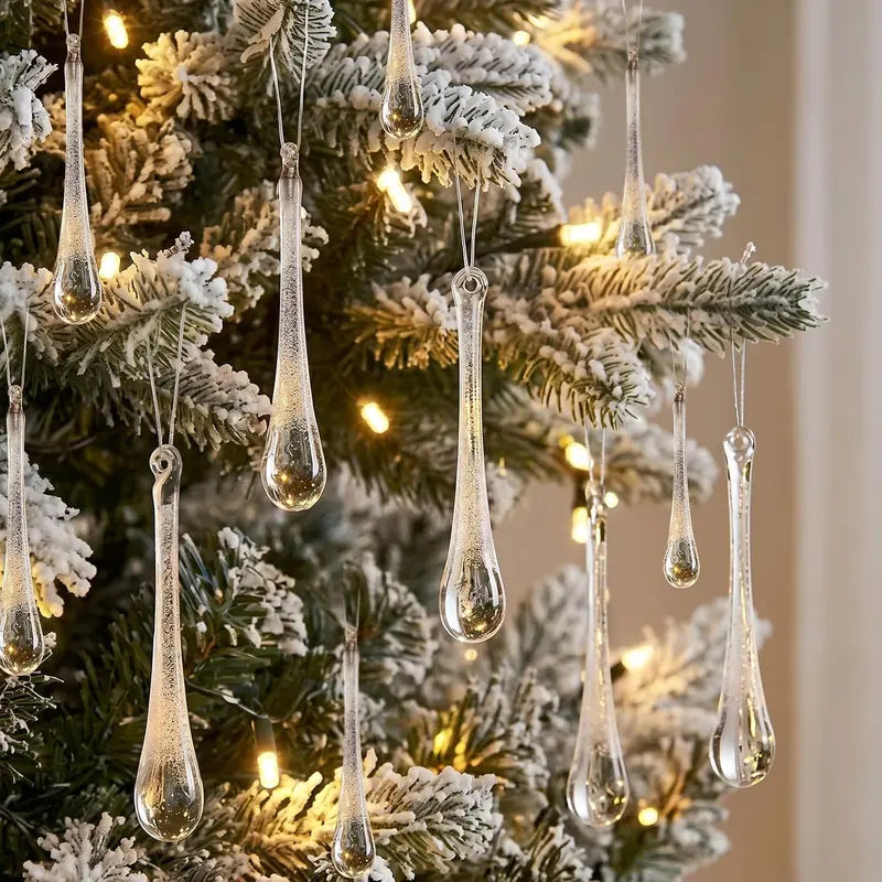 10Pcs Christmas Crystal Raindrops Hanging Pendants