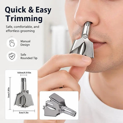 4Pack Manual Nose Hair Trimmer, Stainless Steel  with Cleaning Brush