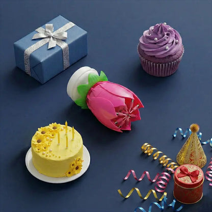 2Pack Rotatable Automatic Blooming Birthday Cake Decoration-with Birthday Song