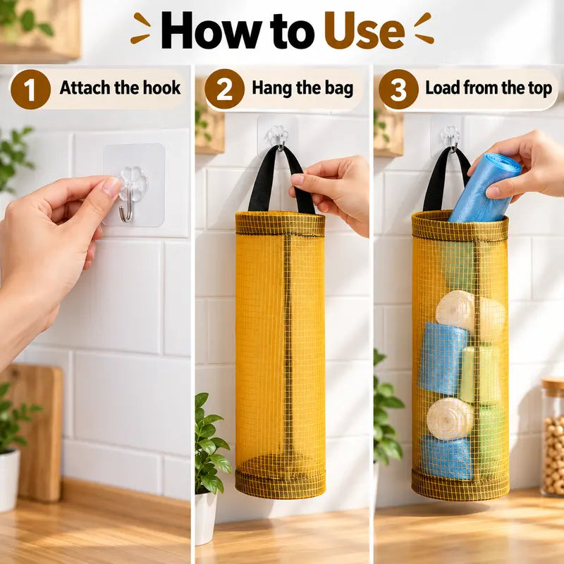 3Pcs Plastic Bag Holder Storage Organizer for Home,Washable Fabric