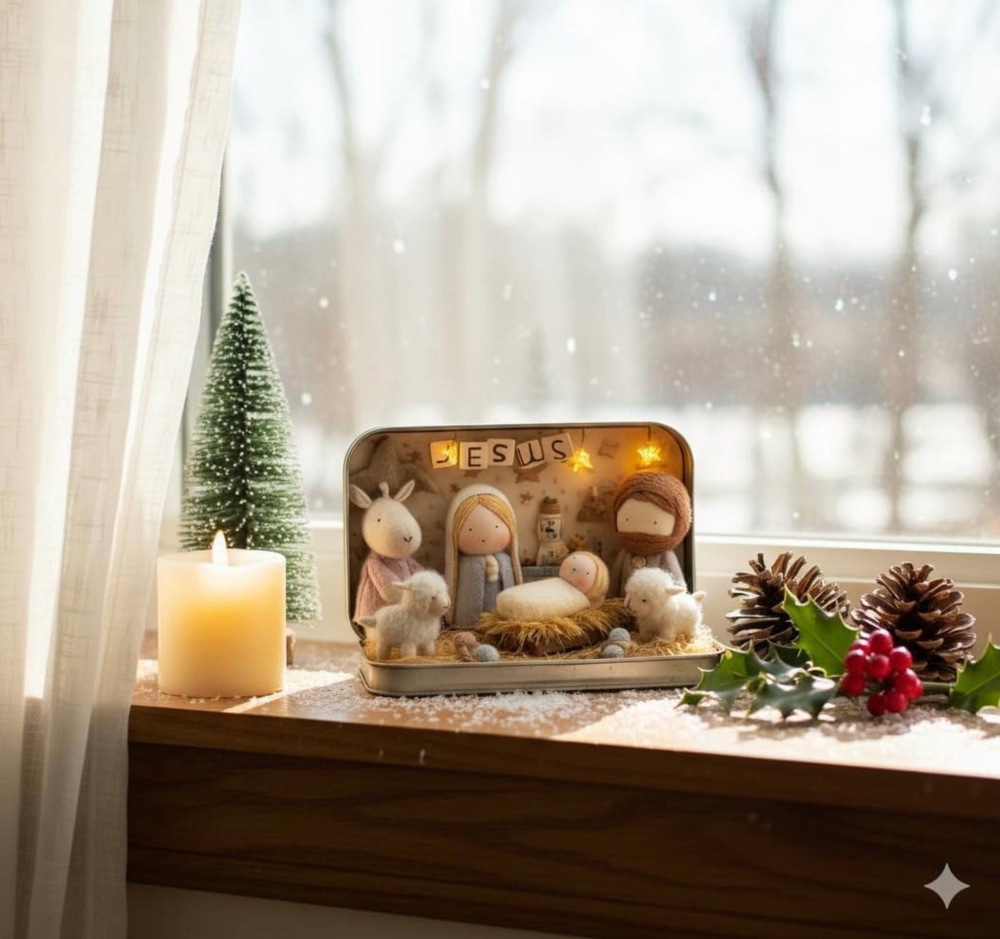 Mini Christmas Nativity Set in a Tin Box